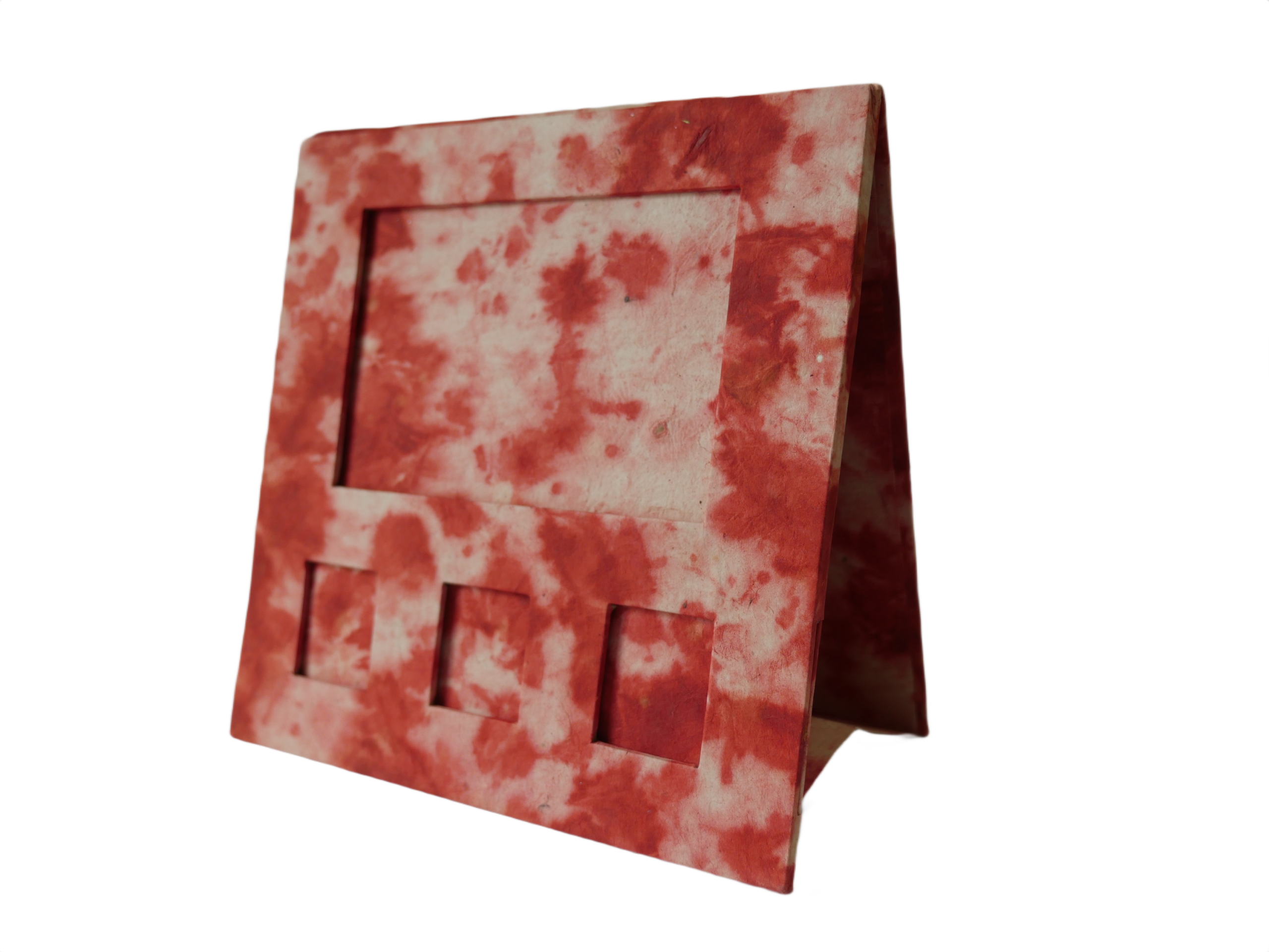 Handmade Lokta Paper Photo Frame — Red Marble Tie-Dye Design
