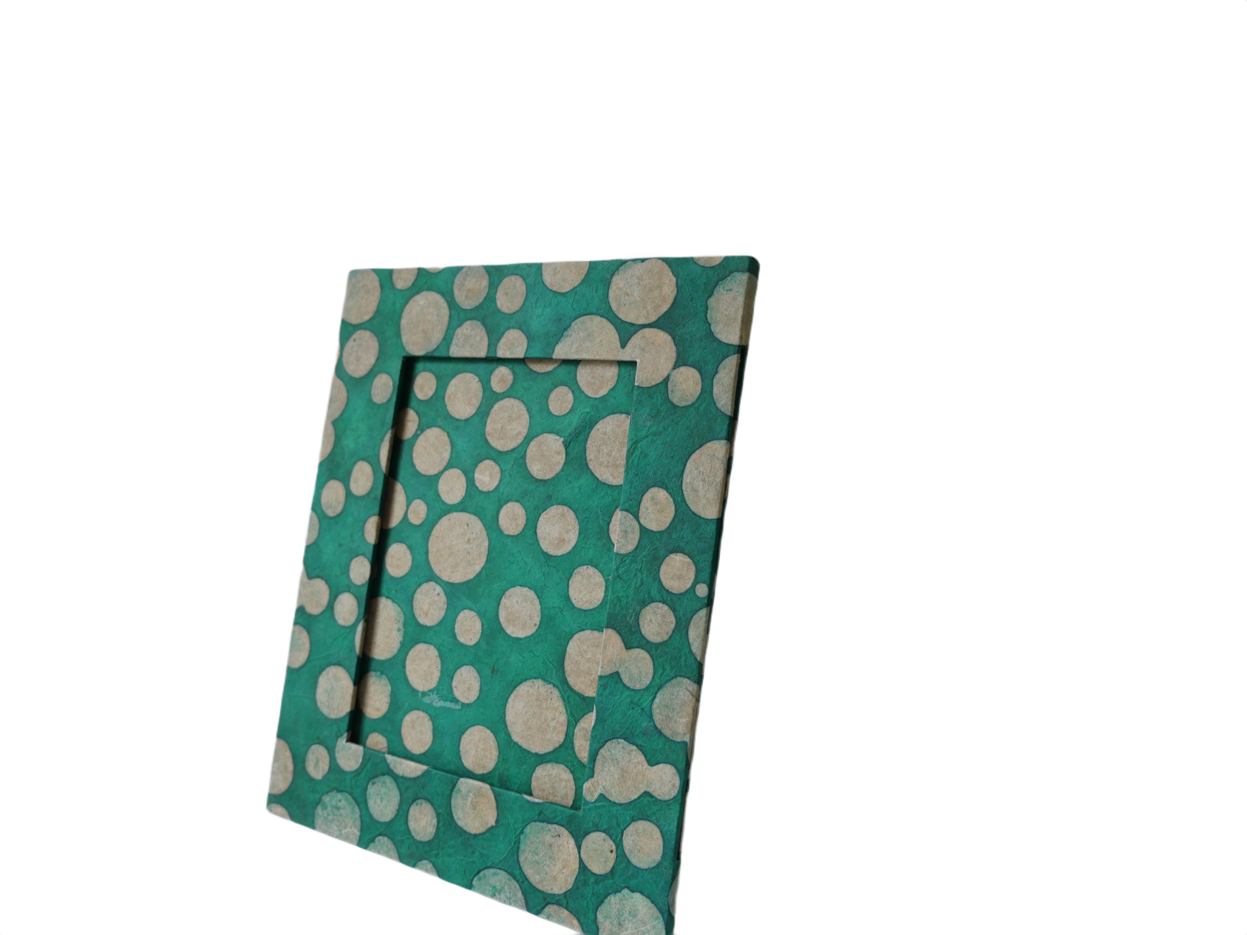 Handmade Lokta Paper Photo Frame — Teal Polka Dot Design - Image 2