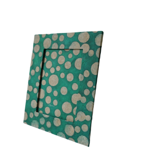Handmade Lokta Paper Photo Frame — Teal Polka Dot Design