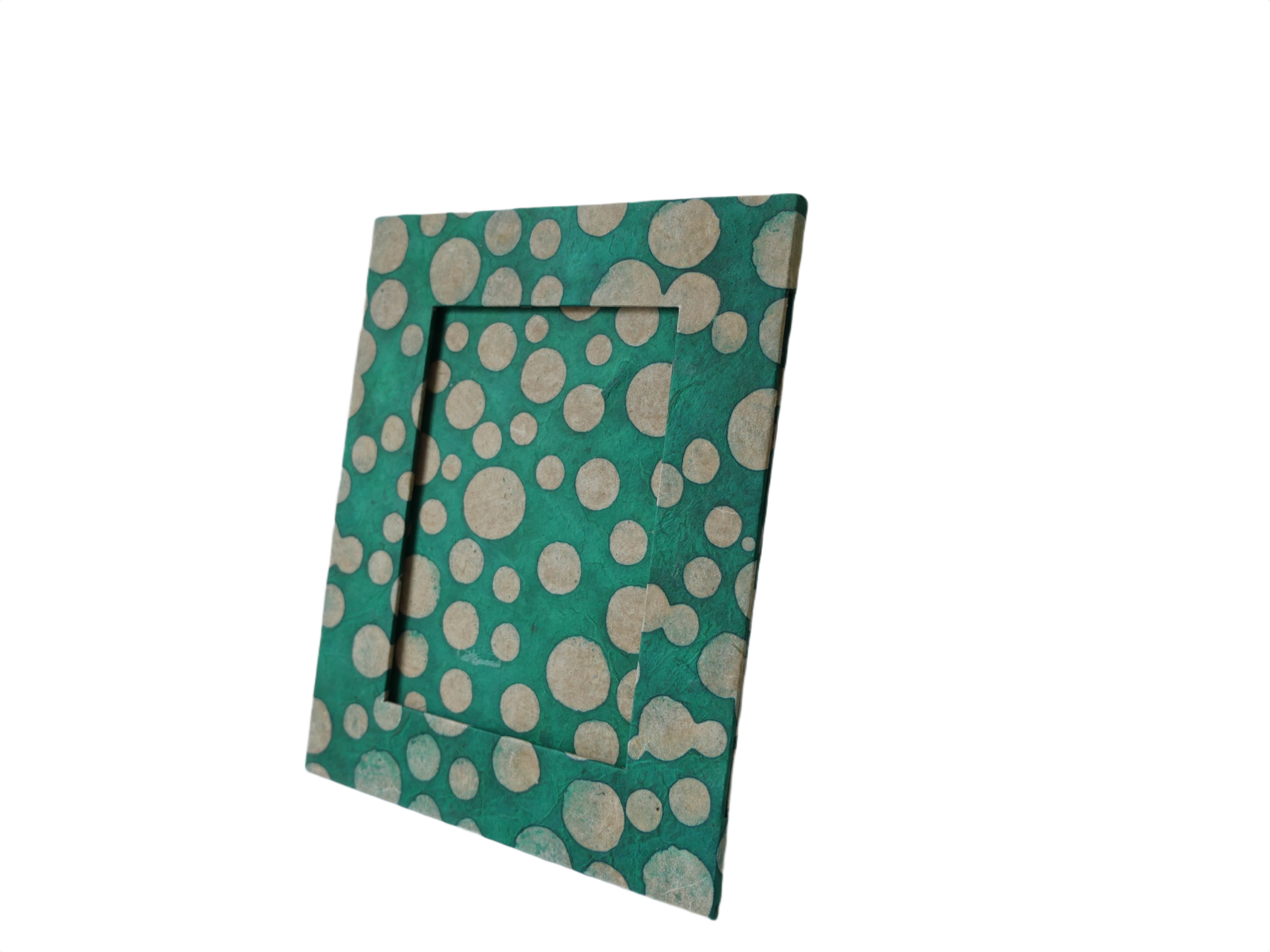 Handmade Lokta Paper Photo Frame — Teal Polka Dot Design